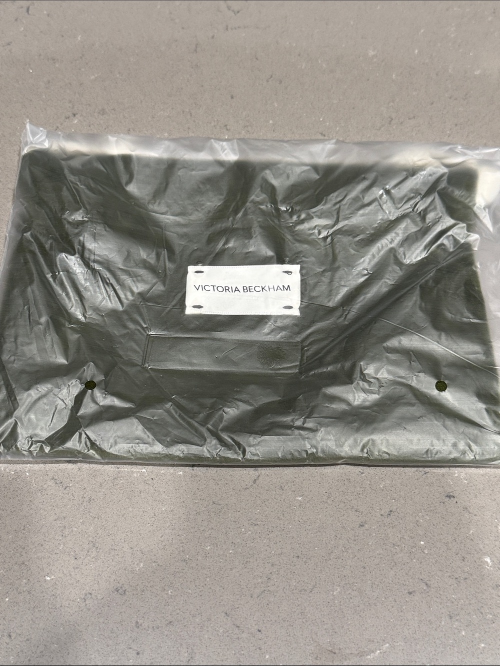 Victoria Beckham Olive Green Velvet Pouch with Logo